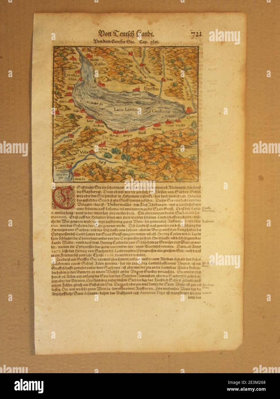 Map of Lake Geneva (1600). Stock Photo