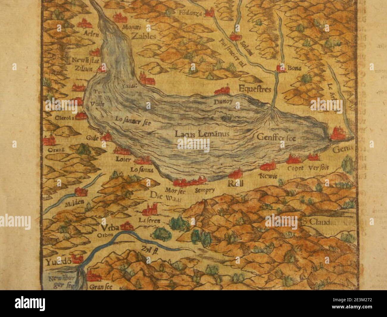 Map of Lake Geneva (1600) closer view. Stock Photo