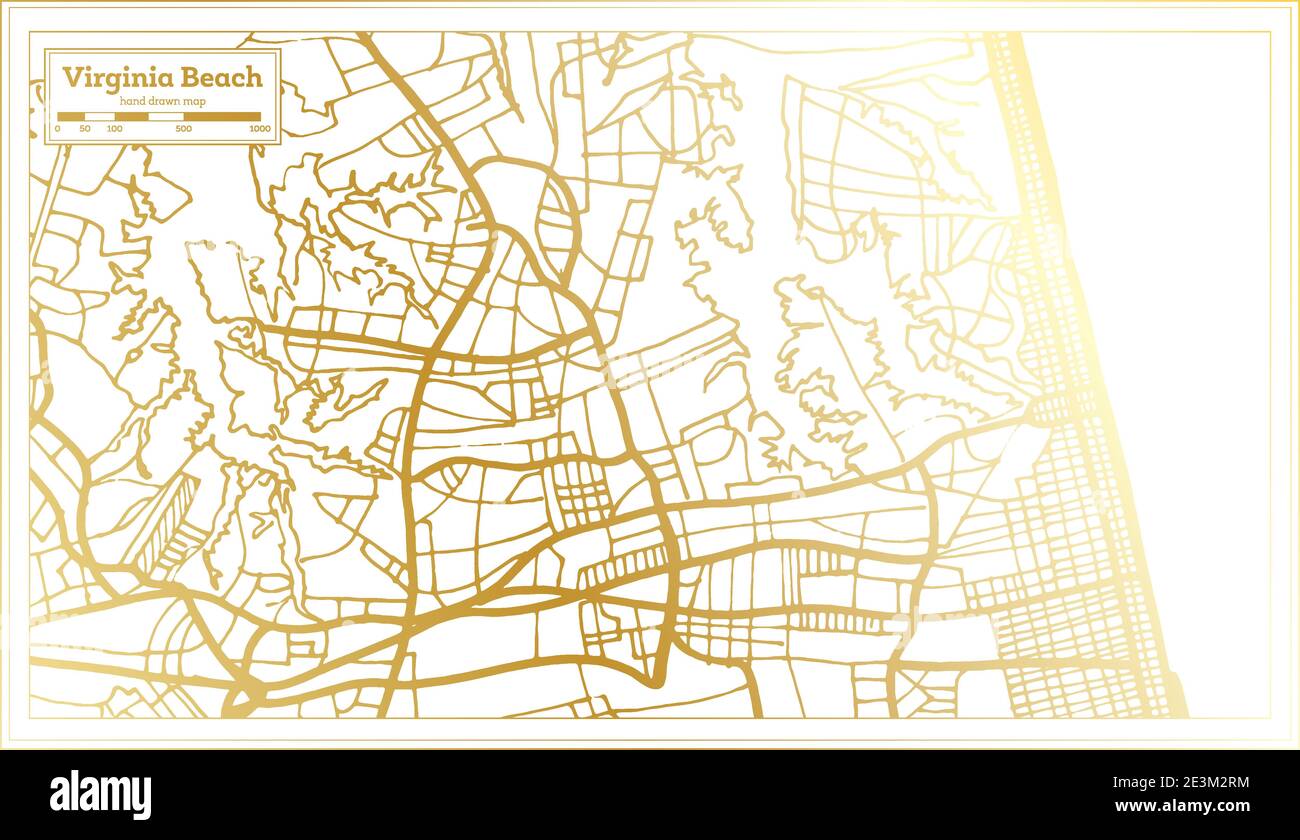 Virginia Beach USA City Map in Retro Style in Golden Color. Outline Map ...