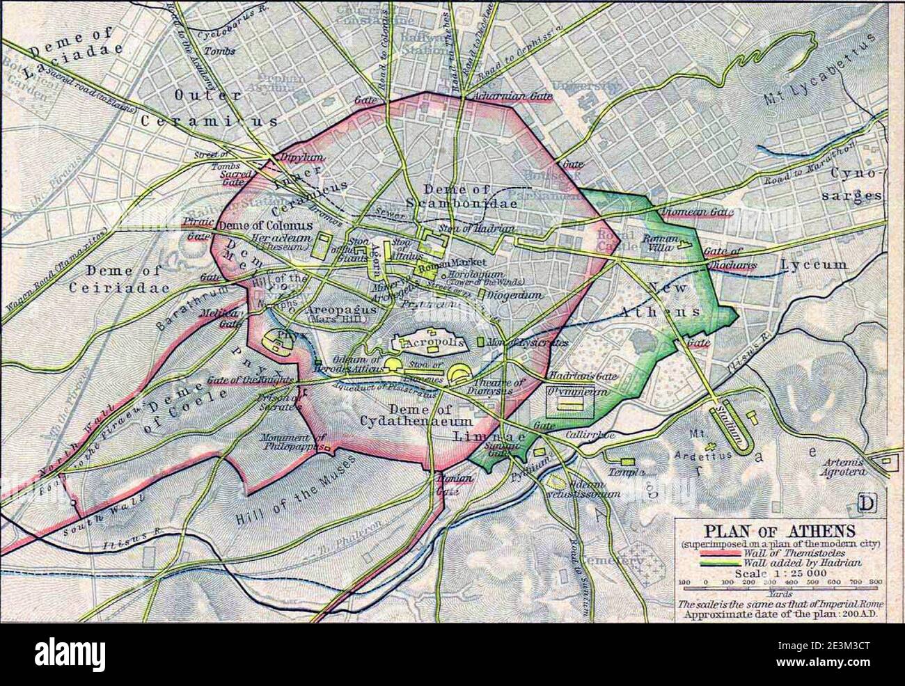 Map of Athens 200 AD, William Shepherd. Stock Photo