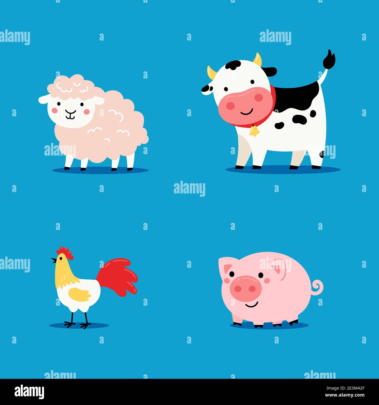Set of cute cartoon farm animals Stock Vector Image & Art - Alamy