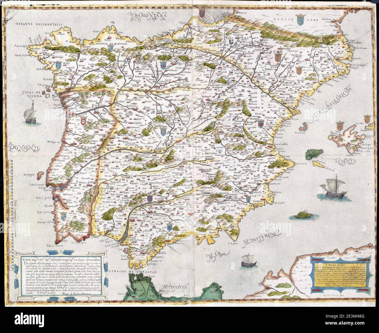 Mapa de España y Portugal (Forlani de Veronese). Stock Photo