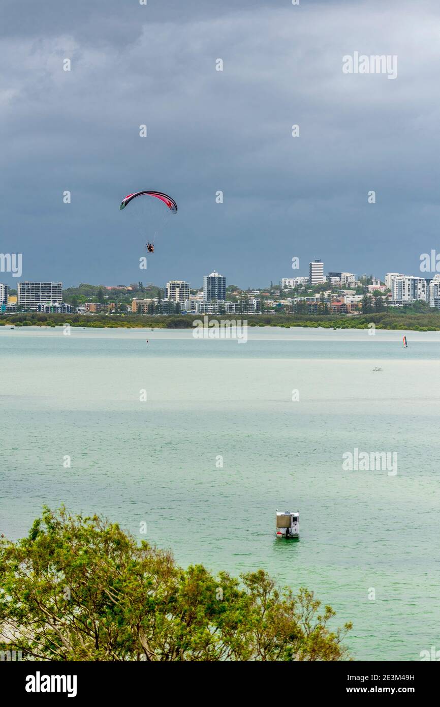 Power paraglider in the air above the Pumicestone Passage near