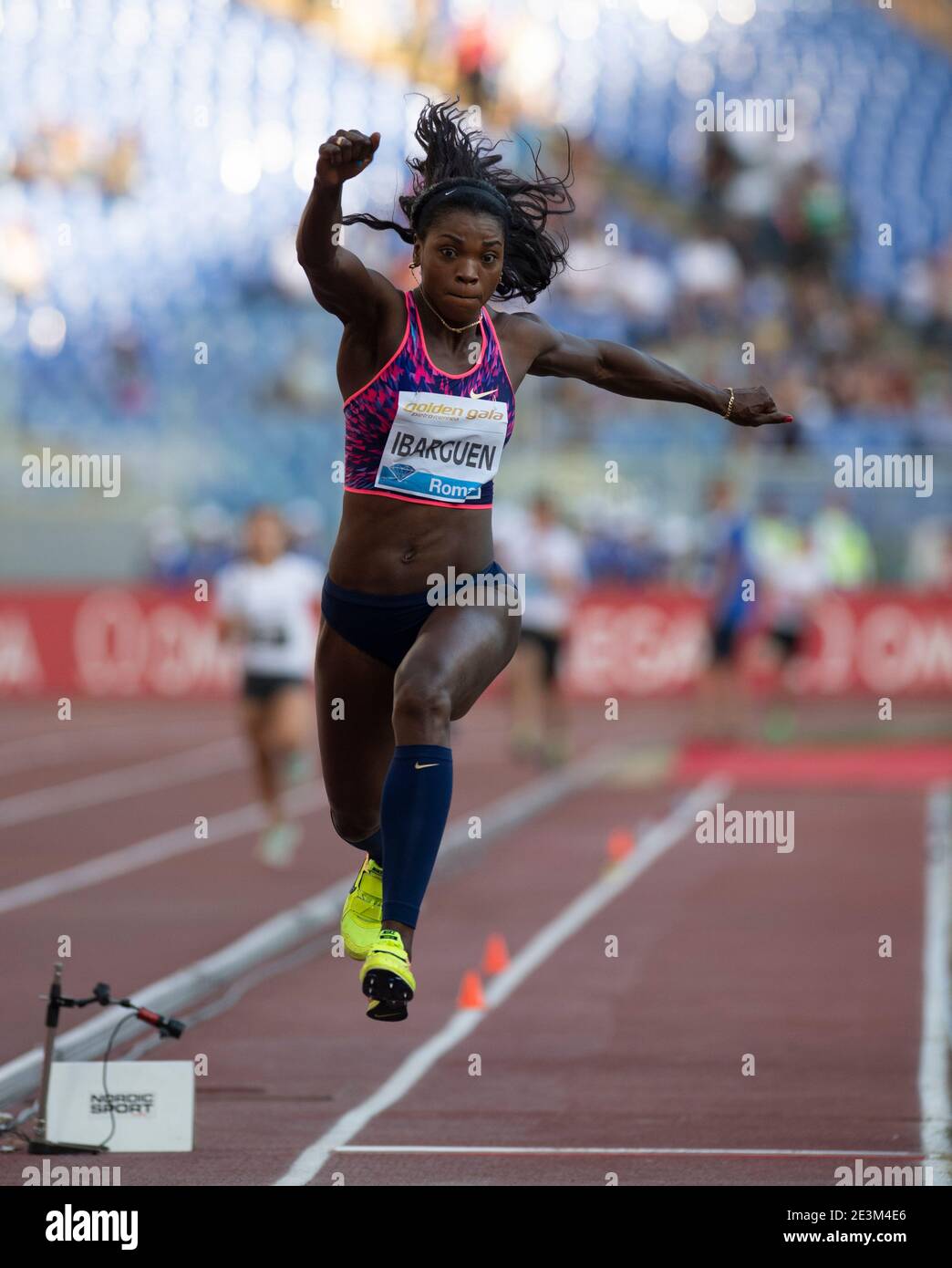 Catherine Ibarguen (Colombia) in action during IAAF Diamond League Golden Gala at the Stadio Olimpico in Rome. Stock Photo