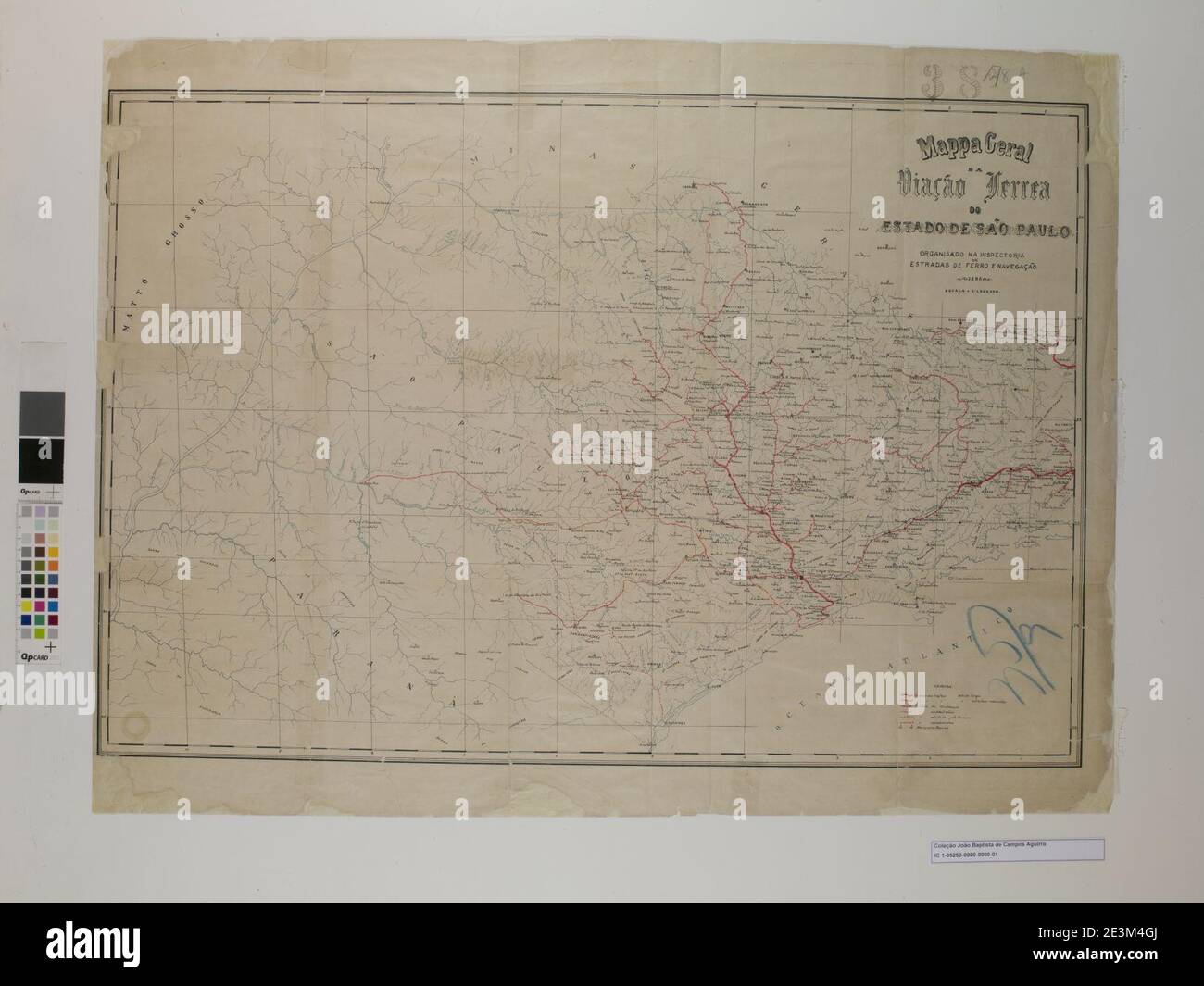 Mapa Geral da Viação Férrea do Estado de São Paulo Organizado na Inspetoria de Estradas de Ferro e Navegação 1896 Stock Photo