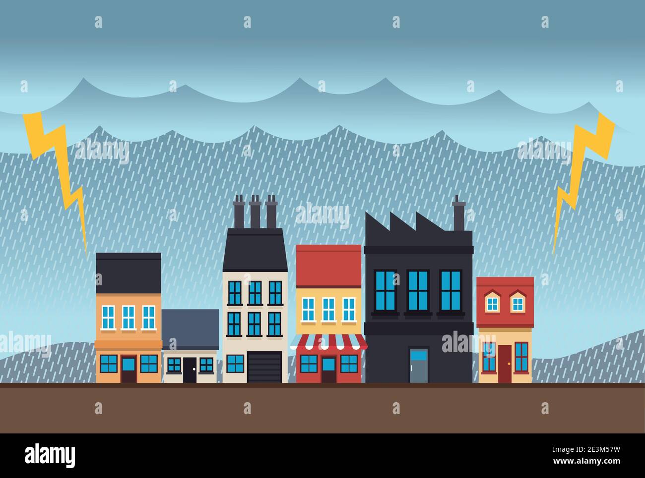 climate change effect city scape scene with electric storm vector ...