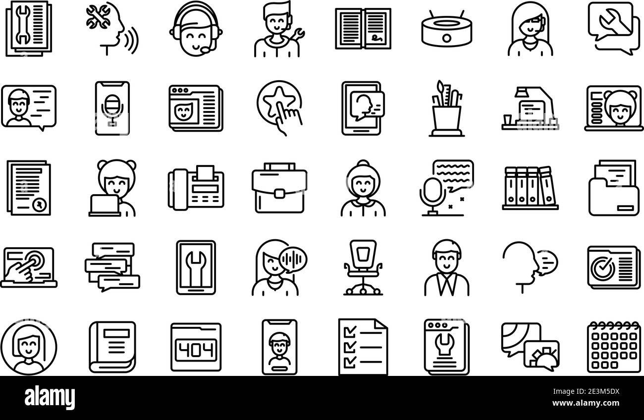 Personal assistant icons set. Outline set of personal assistant vector icons for web design isolated on white background Stock Vector