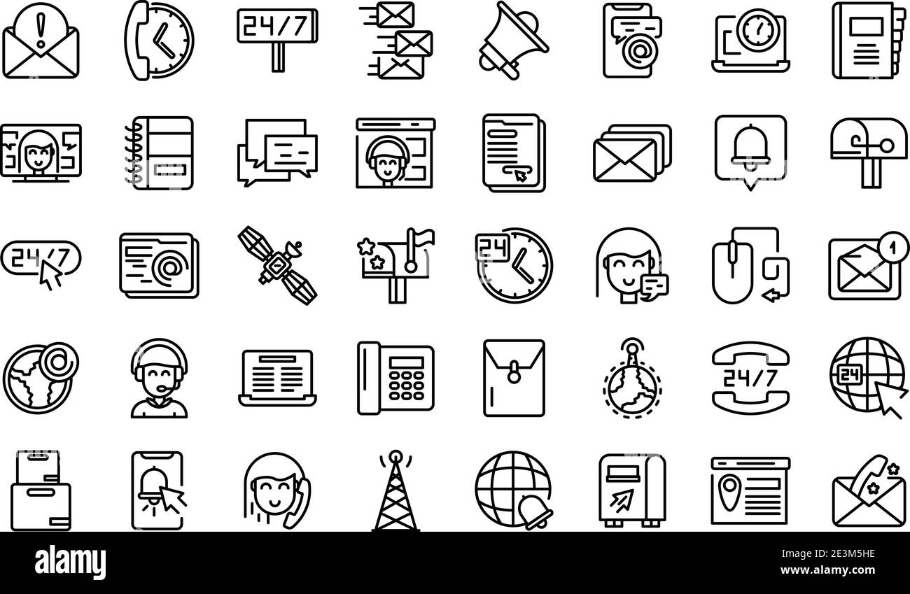 Contact us icons set. Outline set of contact us vector icons for web ...