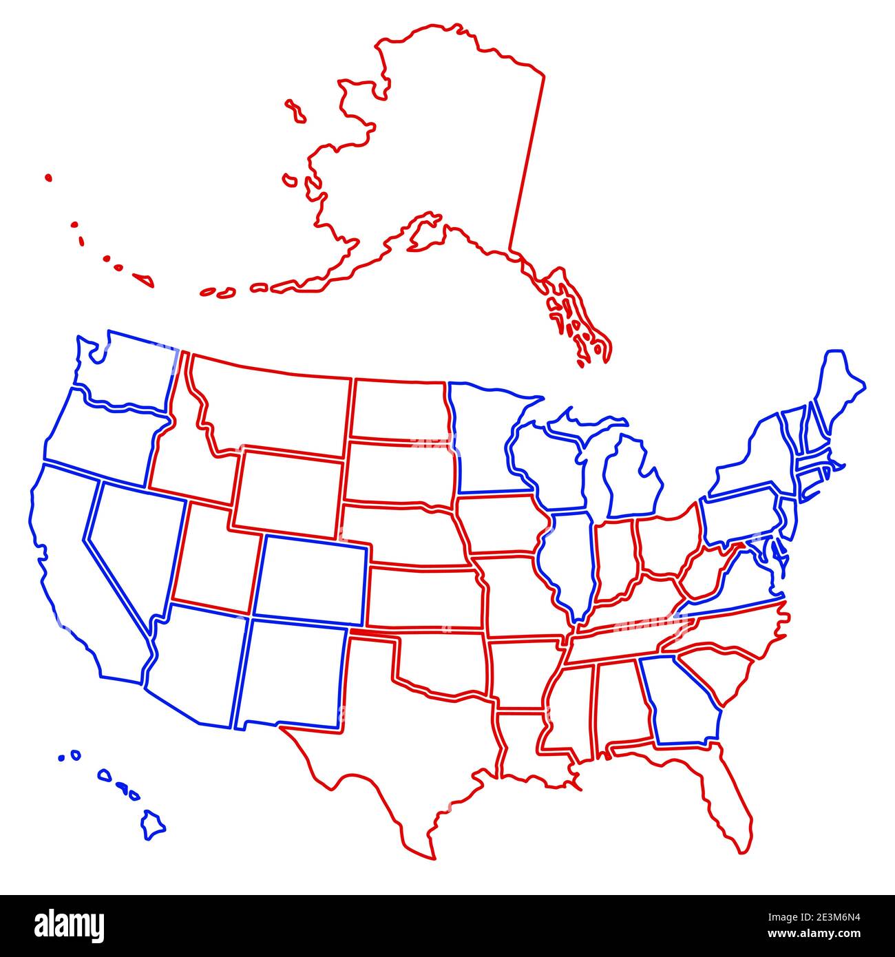 Presidential election 2020 final results on contour map of USA.  Source of map: http://www.lib.utexas.edu/maps/united states/n.america.jpg Stock Vector