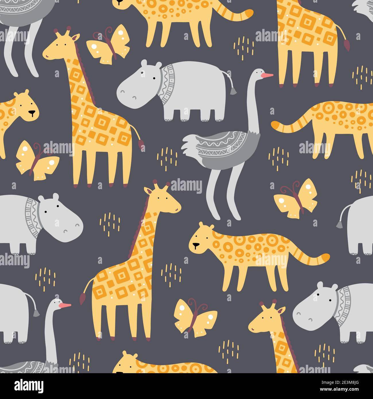 Seamless pattern with cute african zoo animals. Flat and simple design style for baby, children