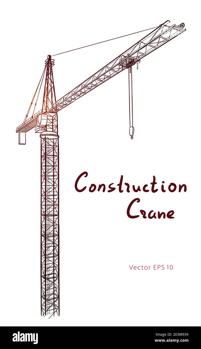 Tower construction crane. Detailed vector illustration isolated on white background. Stock Vector