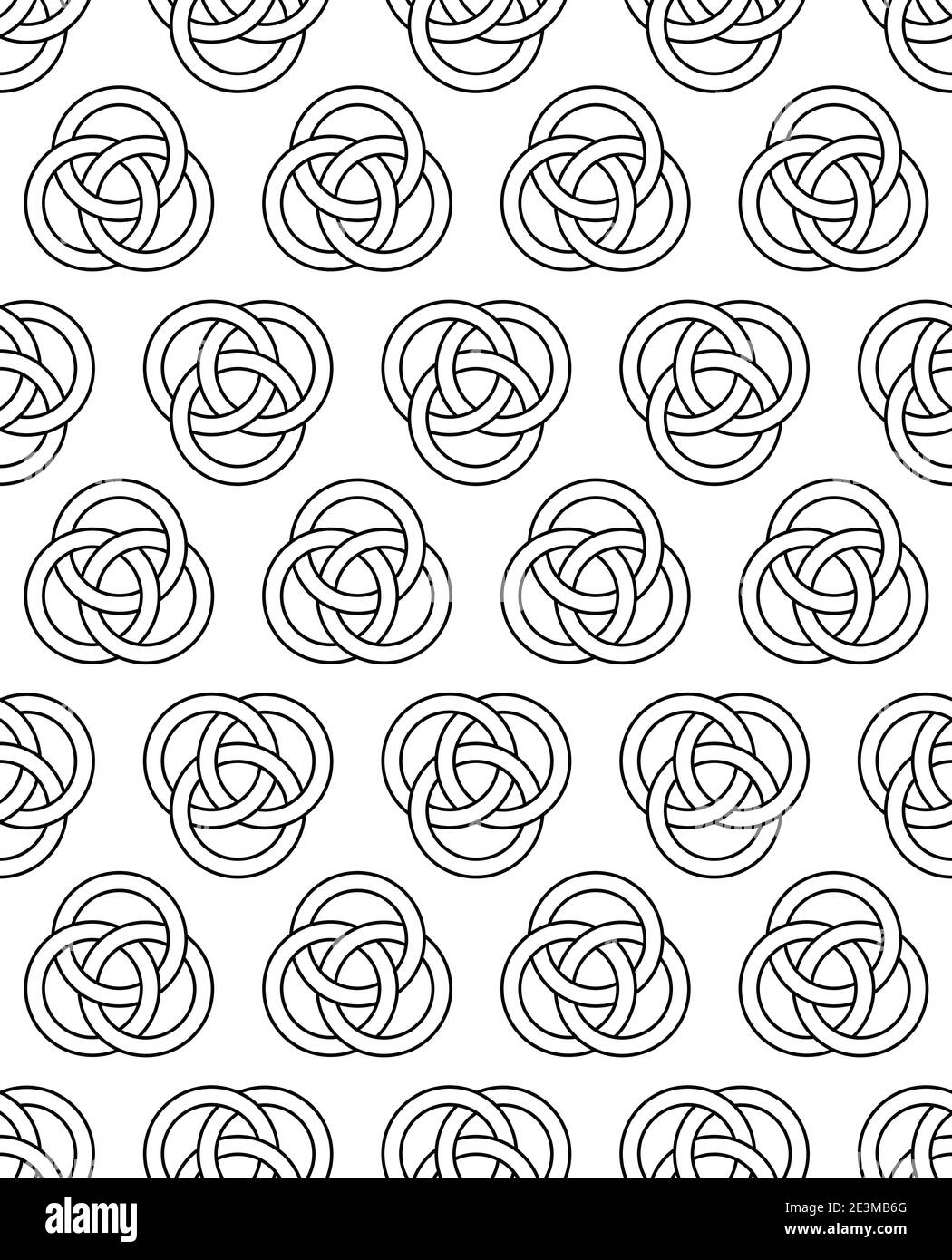 Seamless pattern of impossible linked contour circles, also known as Borromean rings Stock Vector