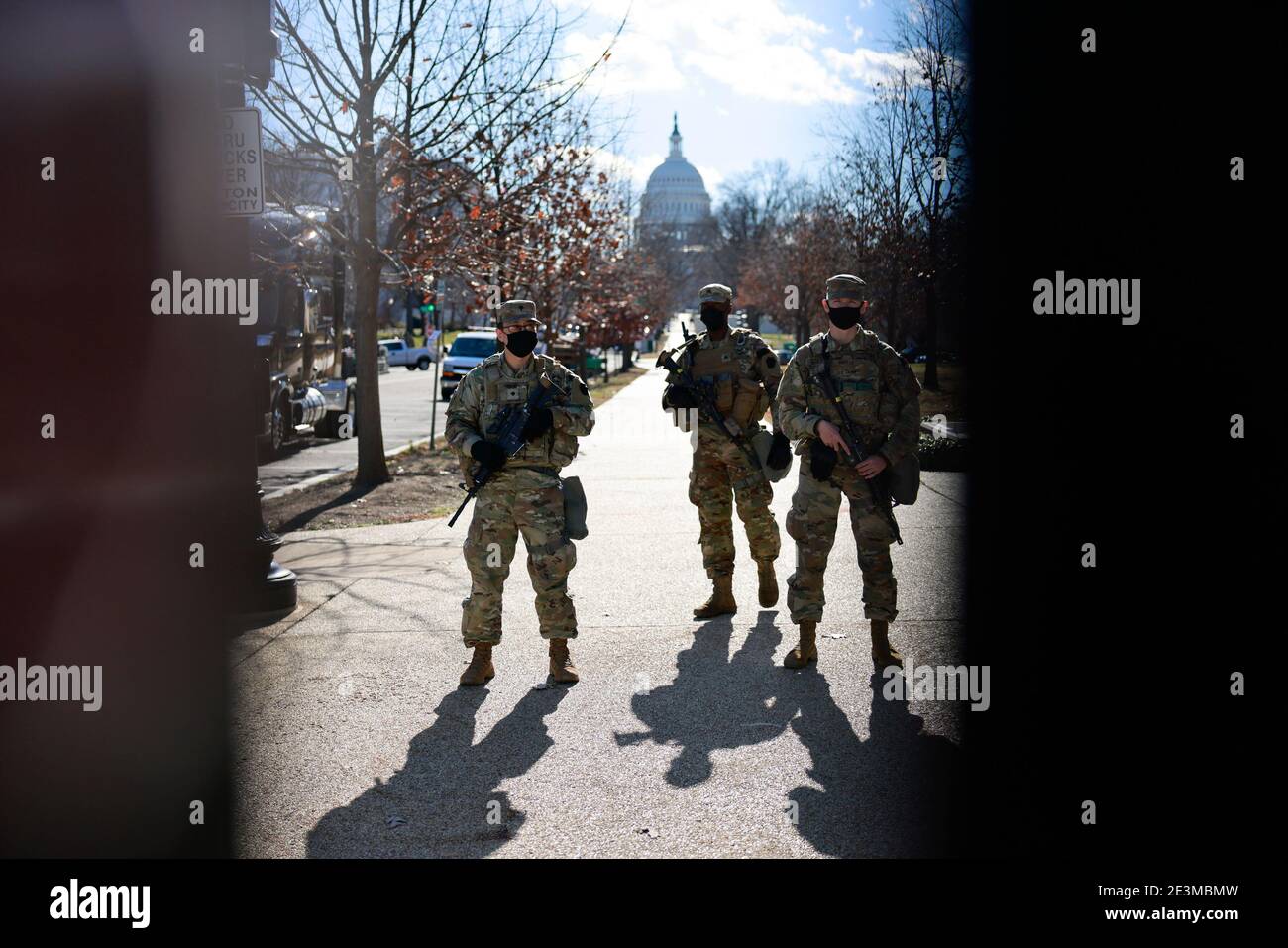 National Guard troops secure the United States Capitol Building on the eve of the inauguration of president elect Joe Biden. Stock Photo