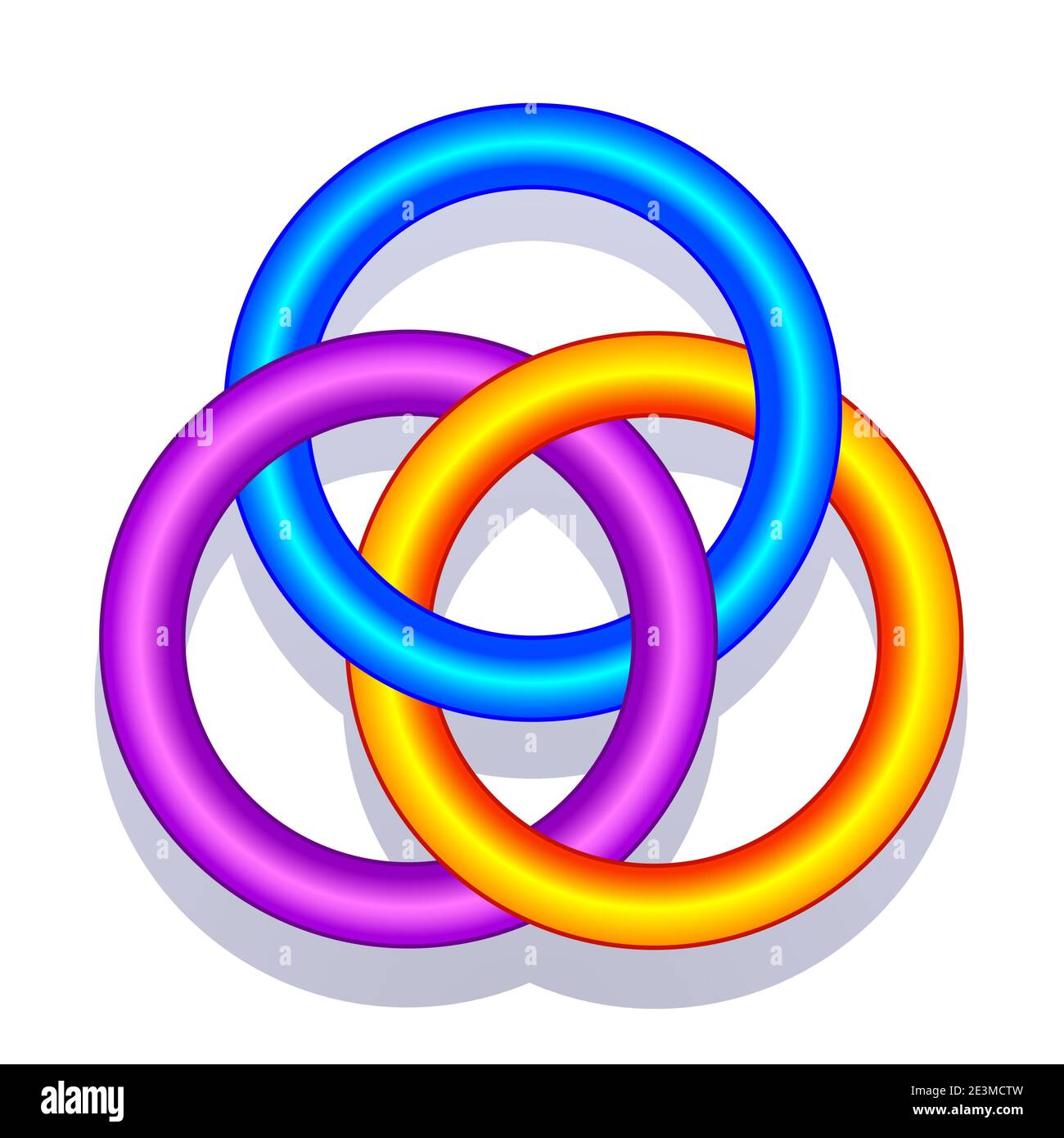 Illustration of impossible linked color circles, also known as Borromean rings Stock Vector