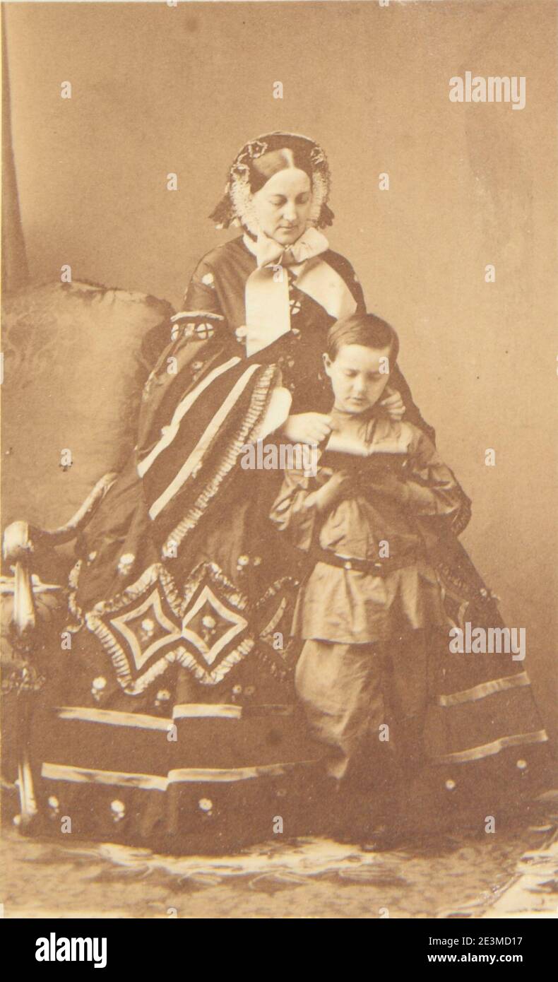 Maria Nikolaevna of Leuchtenberg with son George (1859). Stock Photo