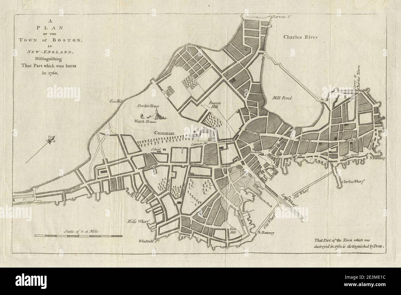 Map of Boston 1760 small Stock Photo - Alamy