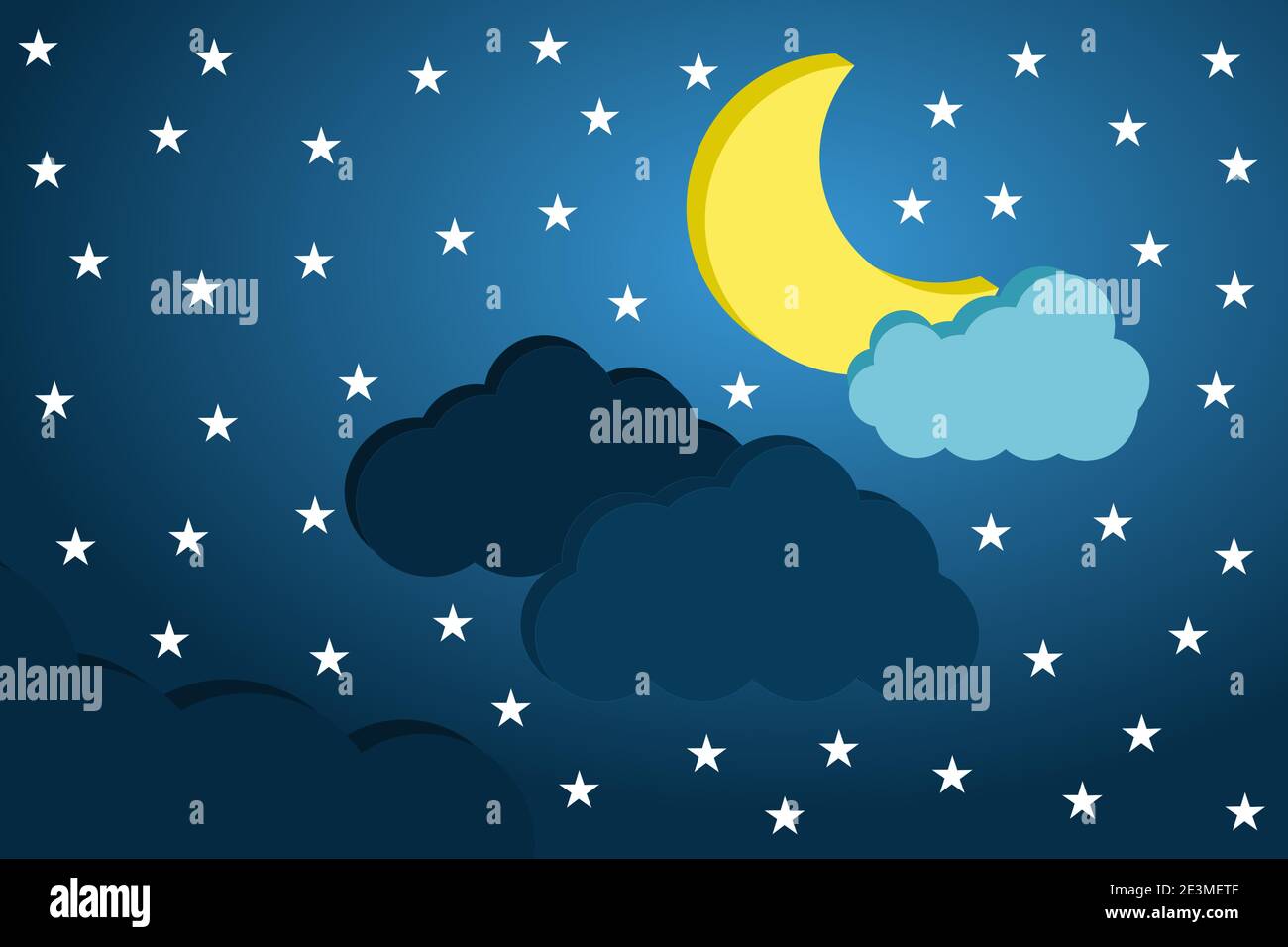 moon clouds and starry sky naive concept illustration vector Stock Vector