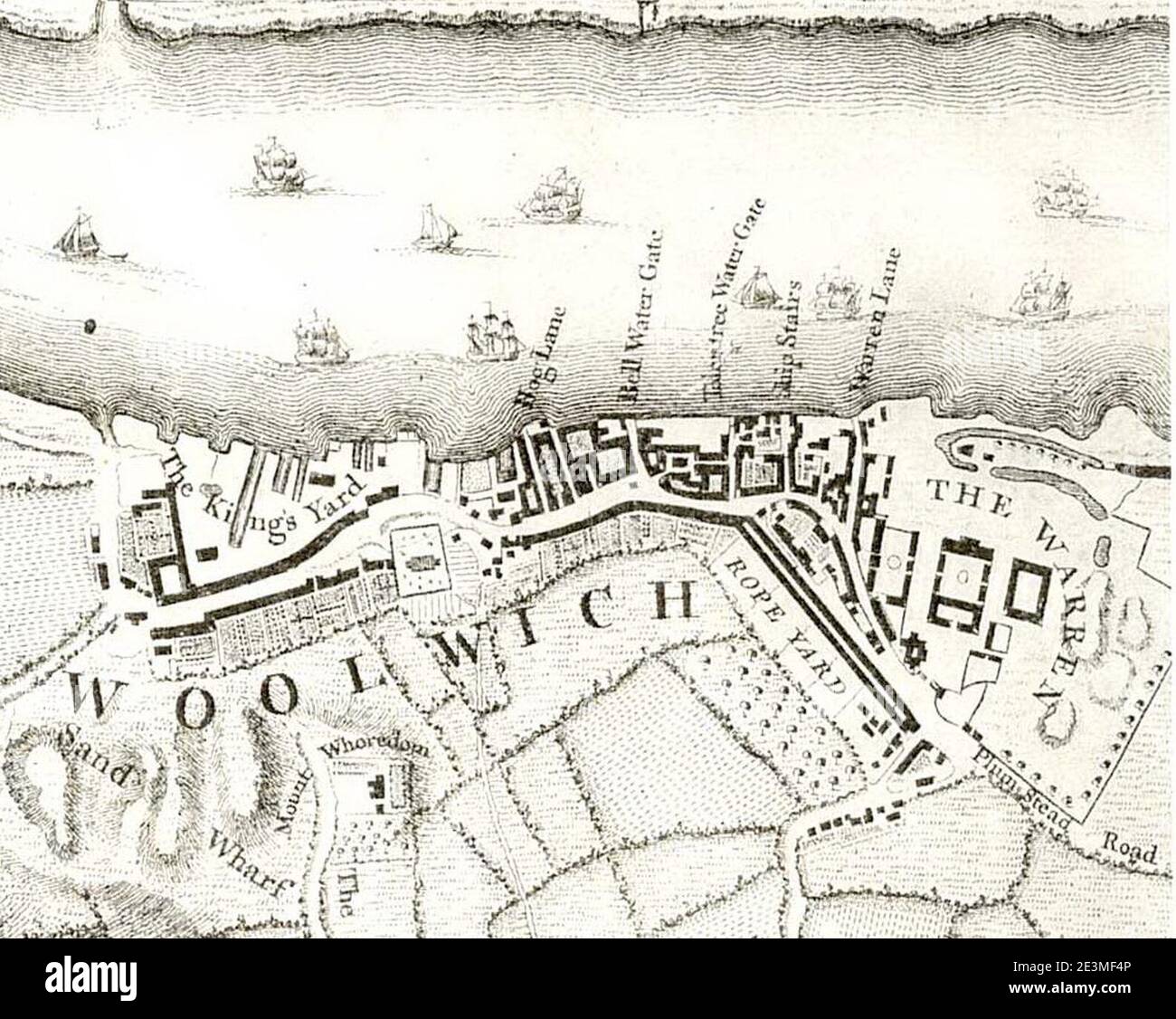 Map of Woolwich, 1746 detail Stock Photo Alamy