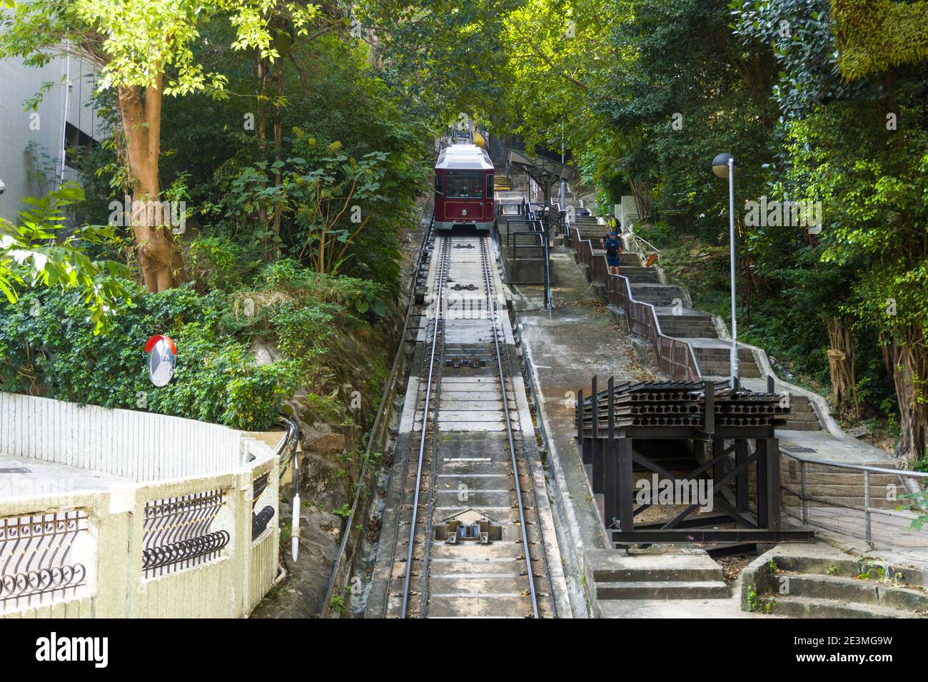 The Peak Tram, a Funicular Railway and Landmark of Hong Kong, Long Shot Stock Photo