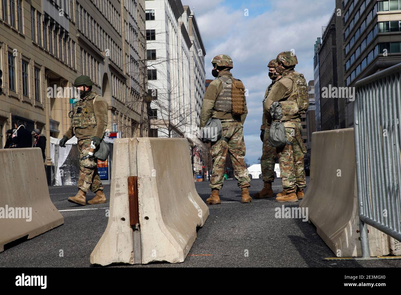 Washington, United States. 19th Jan, 2021. Military personnel stand on guard near the Capitol.After the January 6th riots at the US Capitol, the FBI has issued a statement warning of further threats to the nation's capital as well as in all fifty states. In the waning hours of the current administration some 25,000 National Guardsmen have been deployed to the city to stand guard in preparation for Joe Biden's inauguration as the 46th U.S. President. Credit: SOPA Images Limited/Alamy Live News Stock Photo