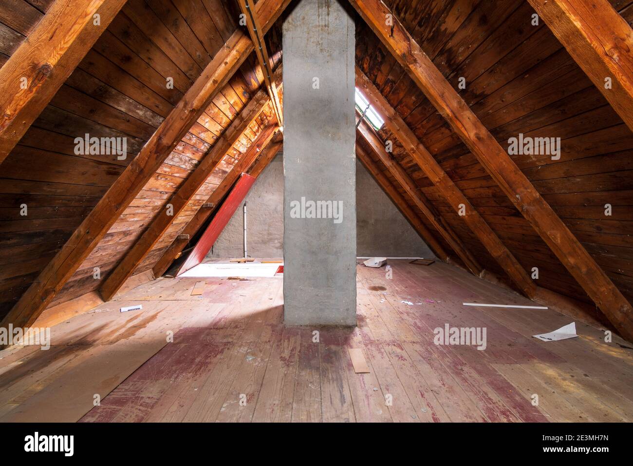 Empty attic renovation and thermal Insulation Stock Photo