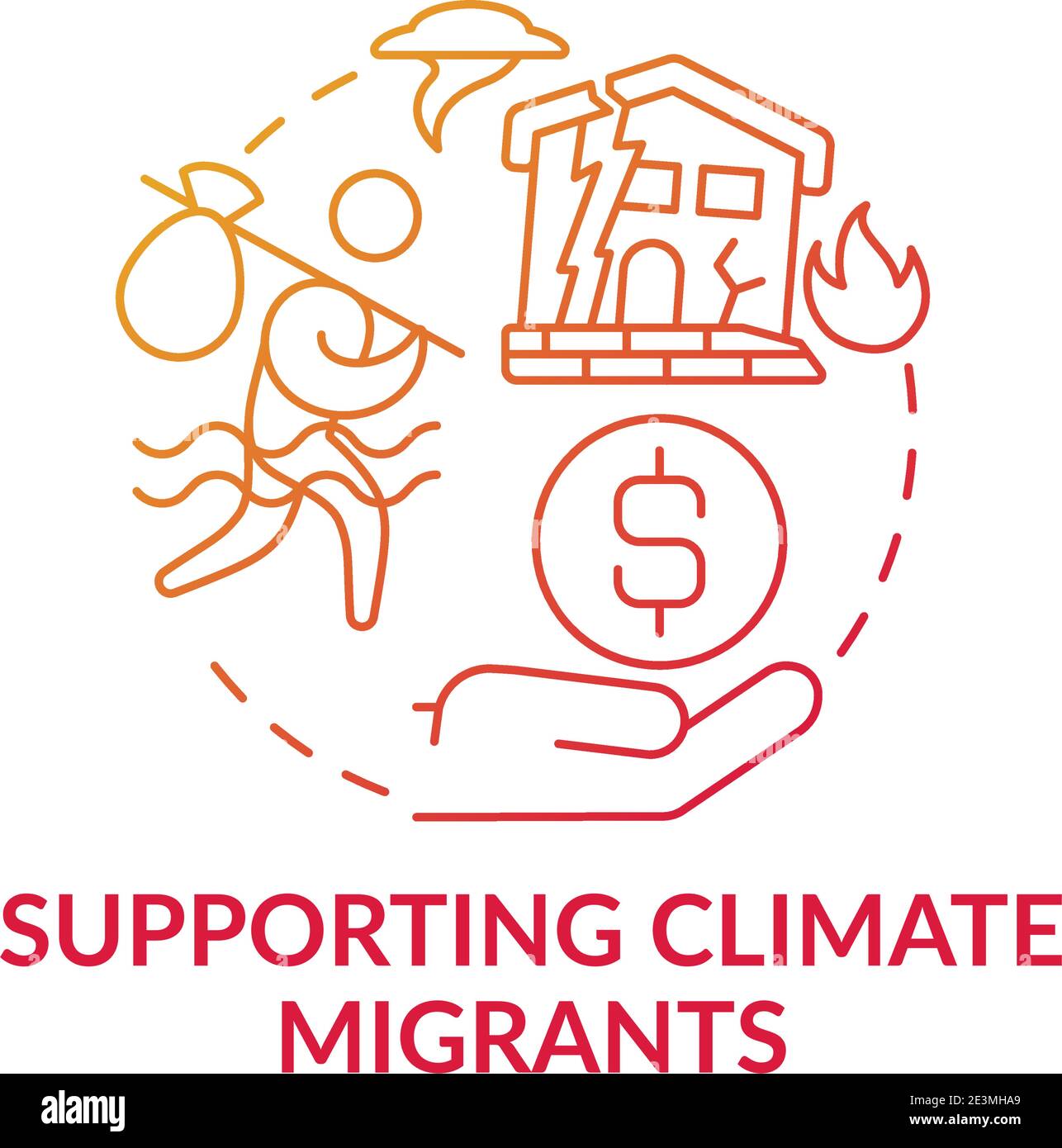 Supporting climate migrants concept icon Stock Vector