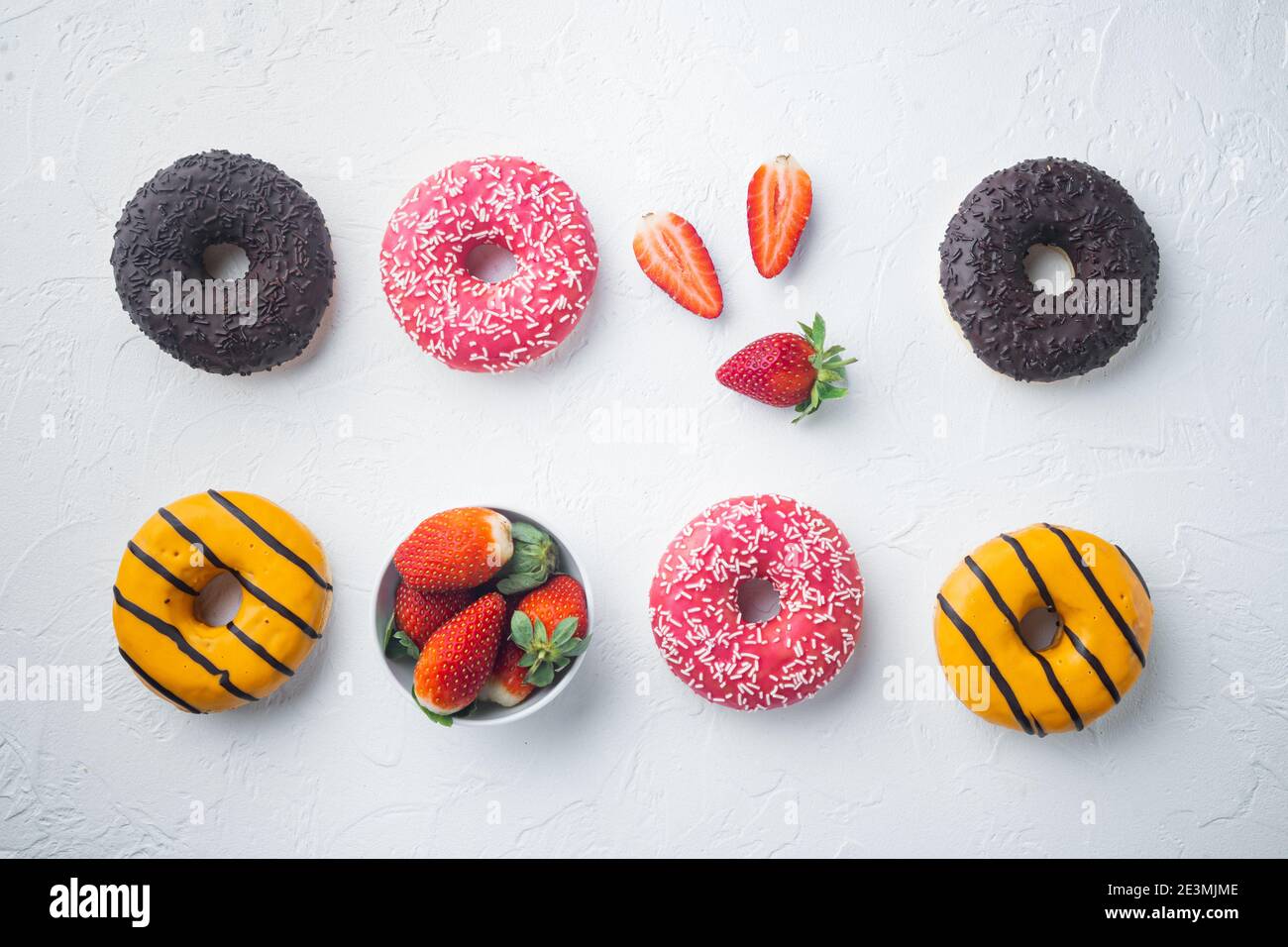 Donuts fresh set, on white background, top view flat lay Stock Photo ...