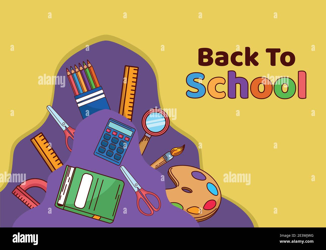 back to school lettering with set supplies equipment vector ...