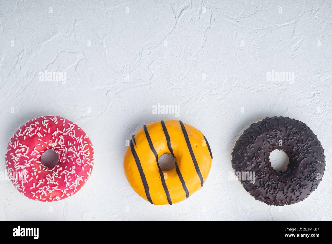 Glazed donuts set, on white background, top view flat lay with copy ...