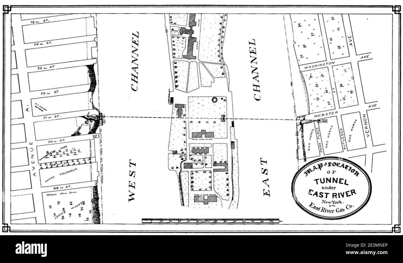 Map of the location of tunnel under East River constructed by the East