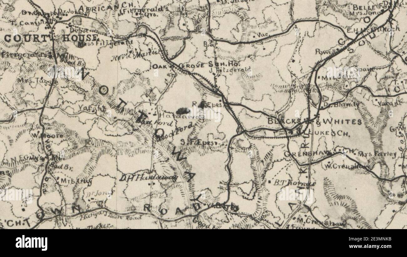 Map of Court House and Blacks & Whites Area of Nottoway County