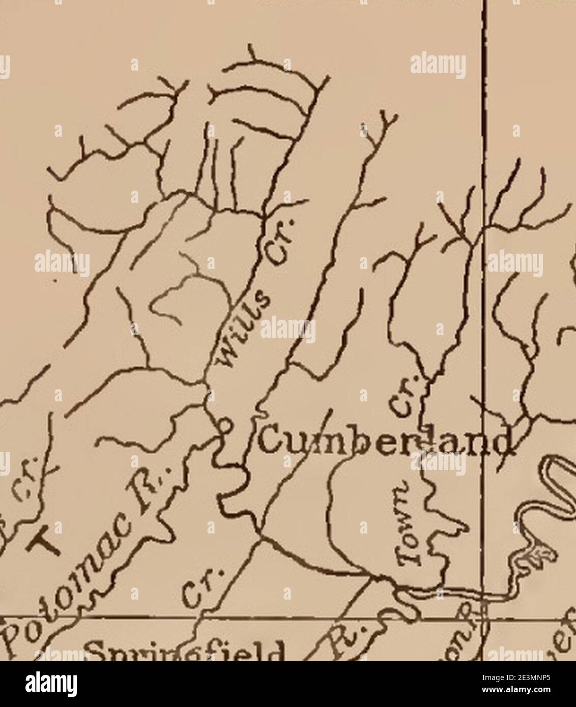Map of Wills Creek Town Creek Watersheds in Pennsylvania Maryland Stock