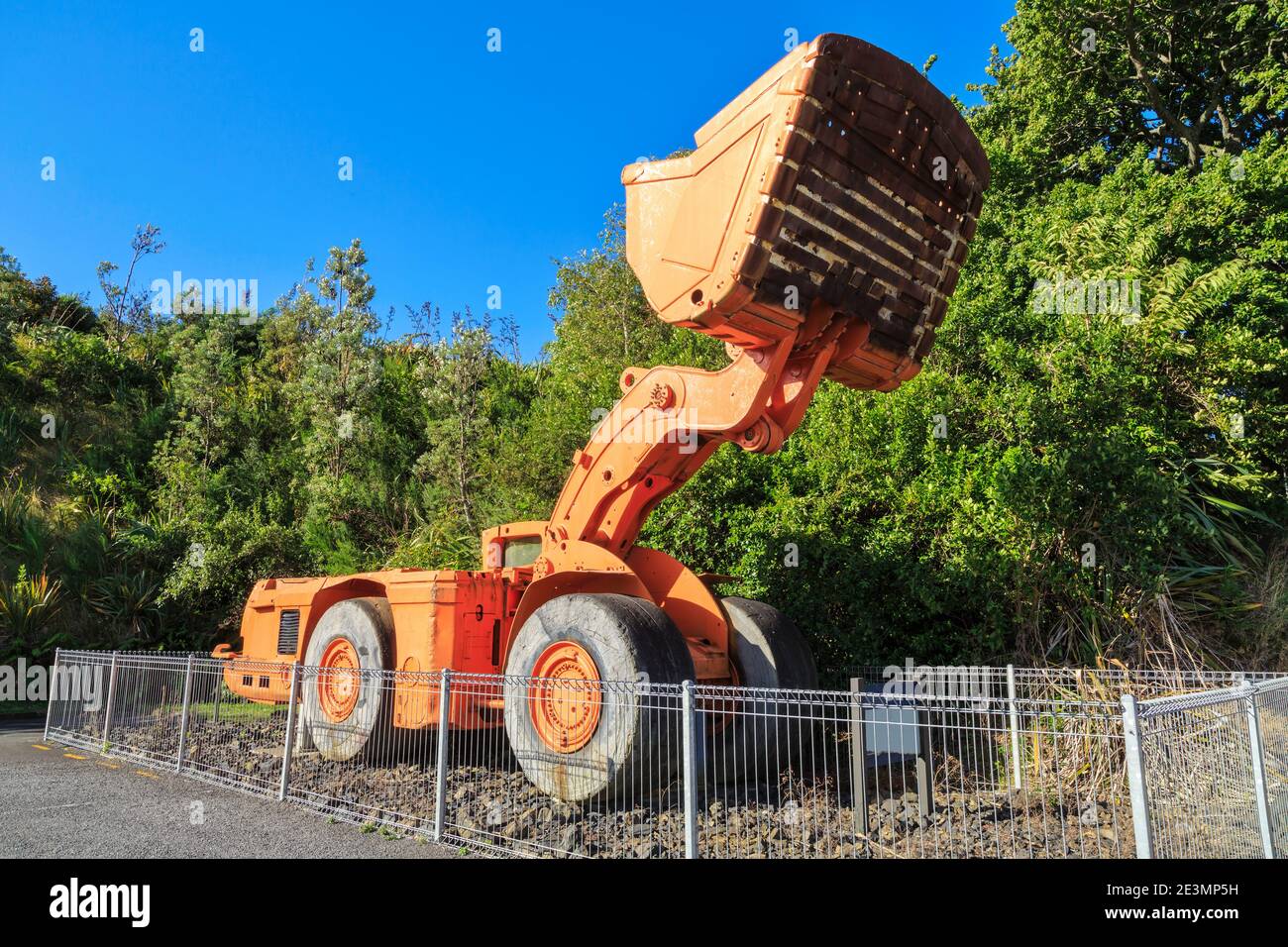 A giant 'bogger' (front-end loading earth moving machine) on display in Waihi, New Zealand Stock Photo