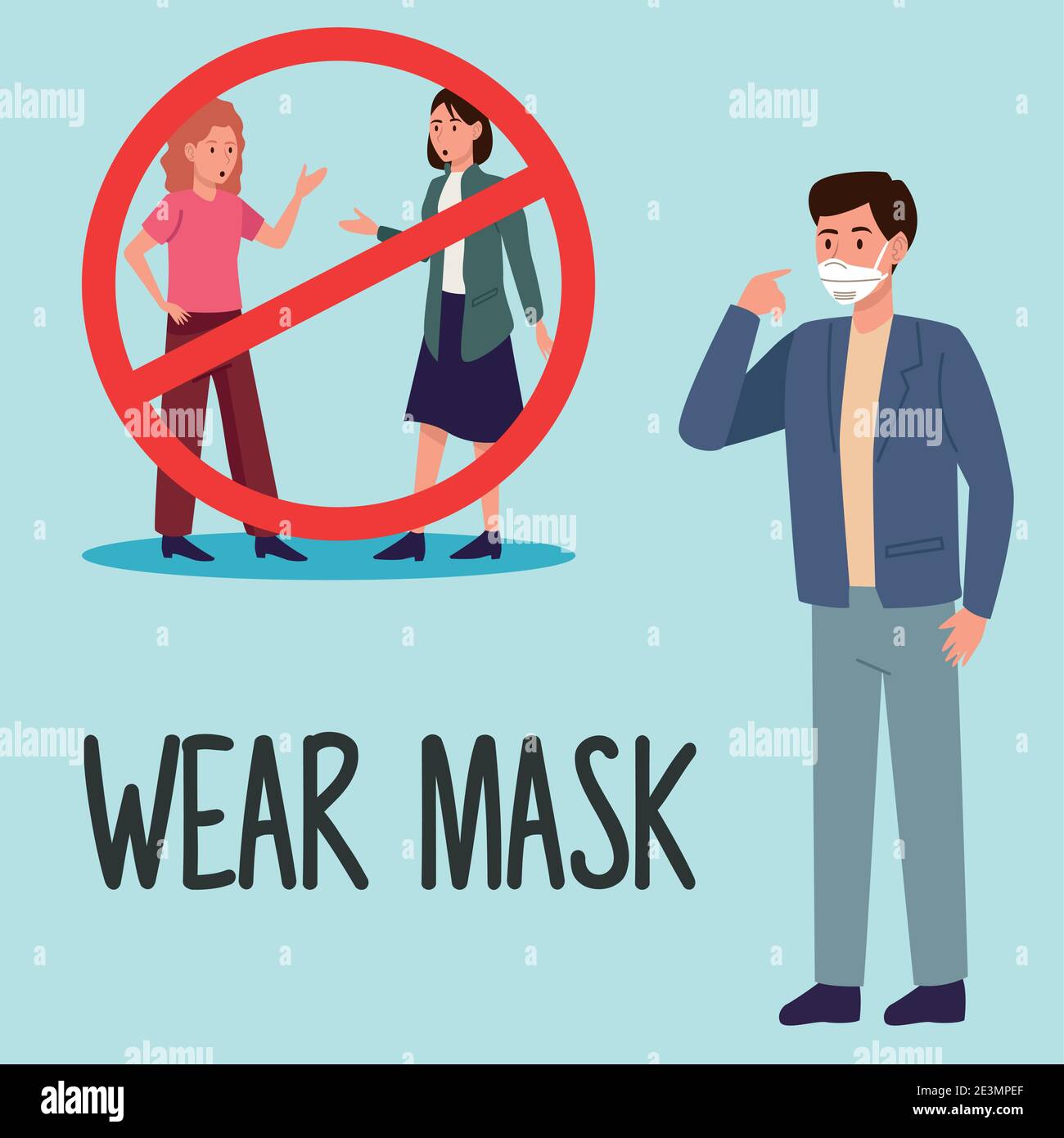 wear mask covid19 prevention campaign with people dont use masks vector illustration design
