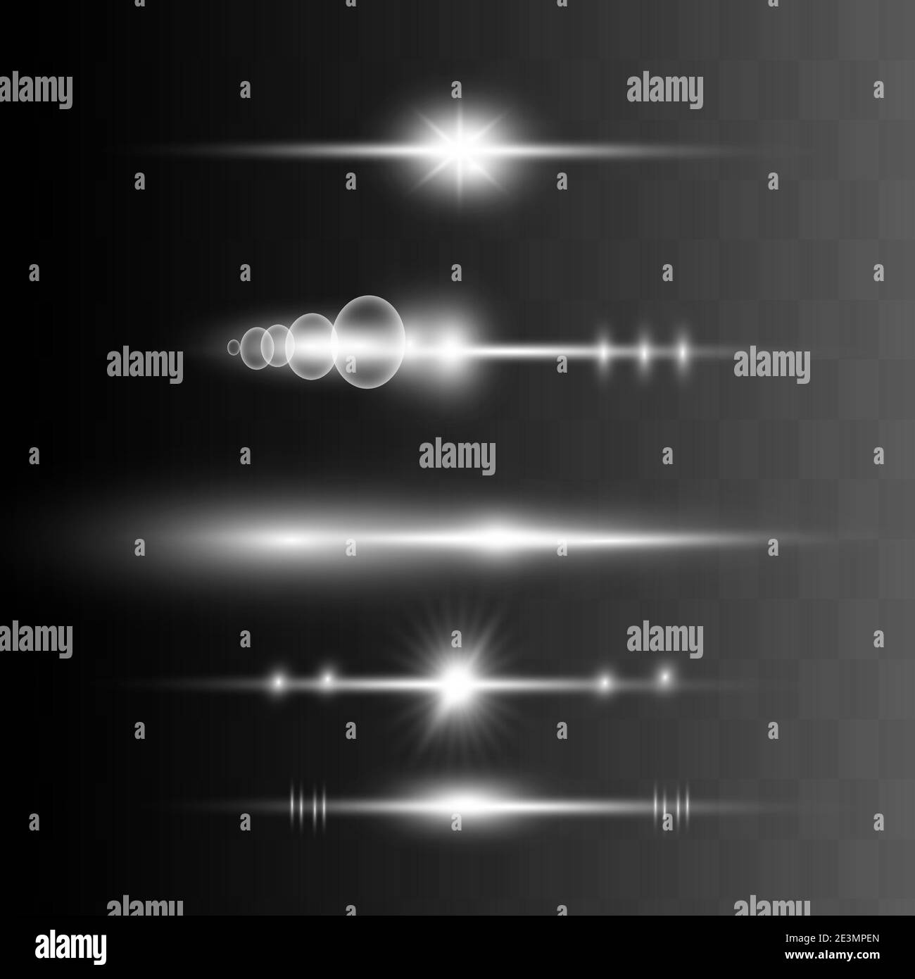 White horizontal lens flares pack. Laser beams, horizontal light rays