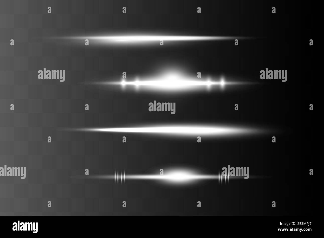 White horizontal lens flares pack. Laser beams, horizontal light rays