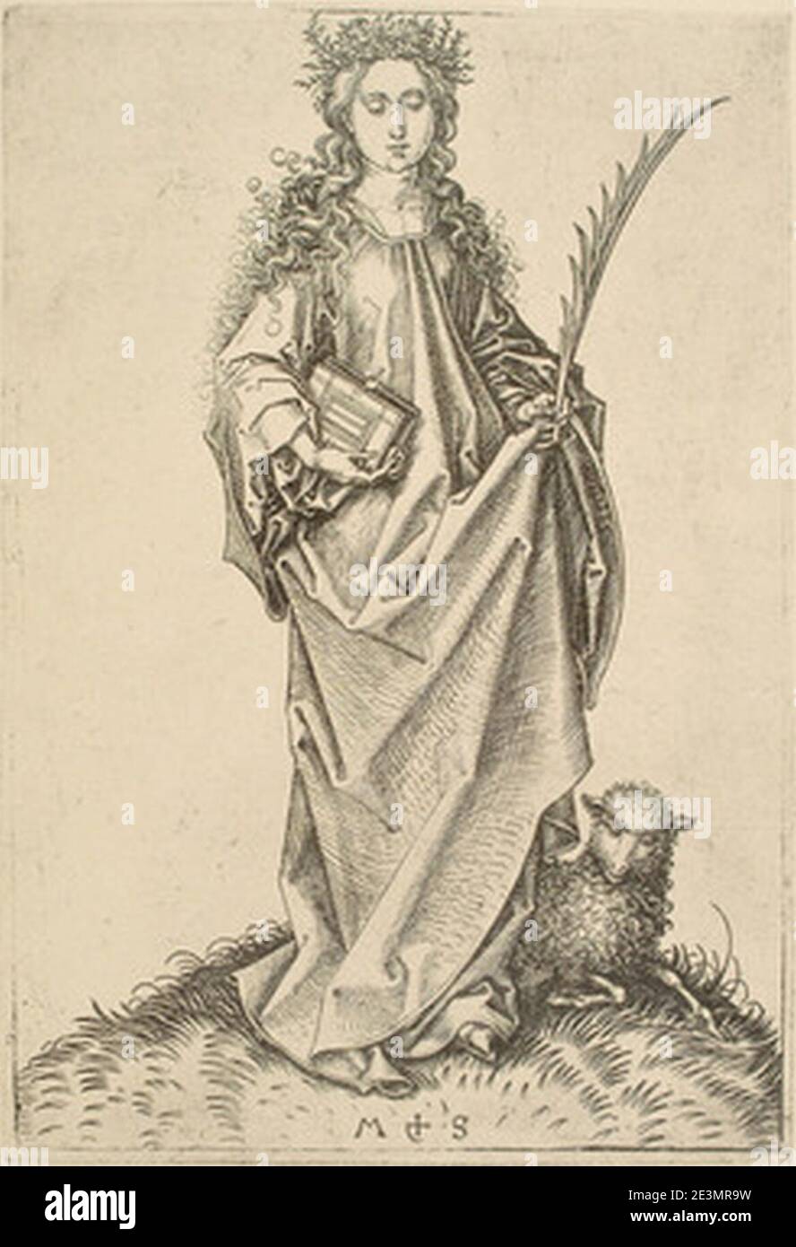Martin Schongauer - Die heilige Agnes mit dem Lamm (L 67). Stock Photo