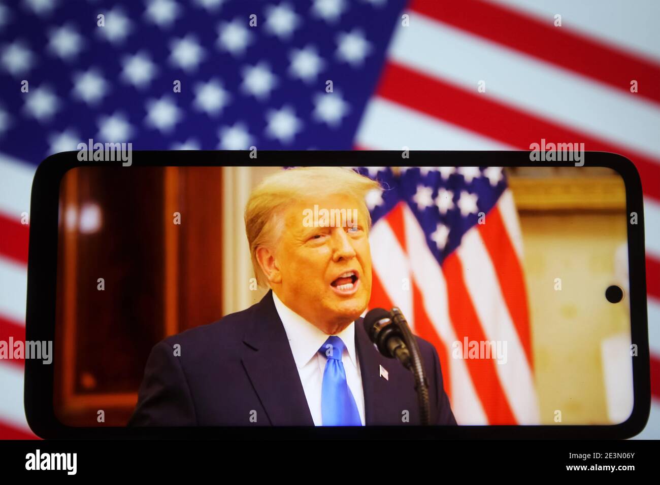 Ukraine th Jan 21 In This Photo Illustration The Us President Donald Trump Speaks At His Farewell Address During His Last Day In Office On A Fragment Of Youtube Video Displayed On