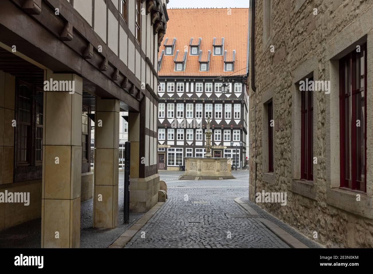 Quiet downtown streets of Hildesheim due to coronavirus lockdown Stock Photo