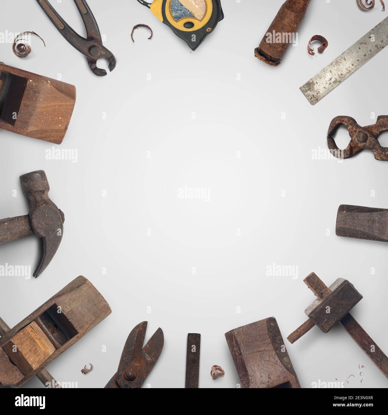 Collection Of Antique Woodworking Tools Isolated On White Stock Photo Alamy