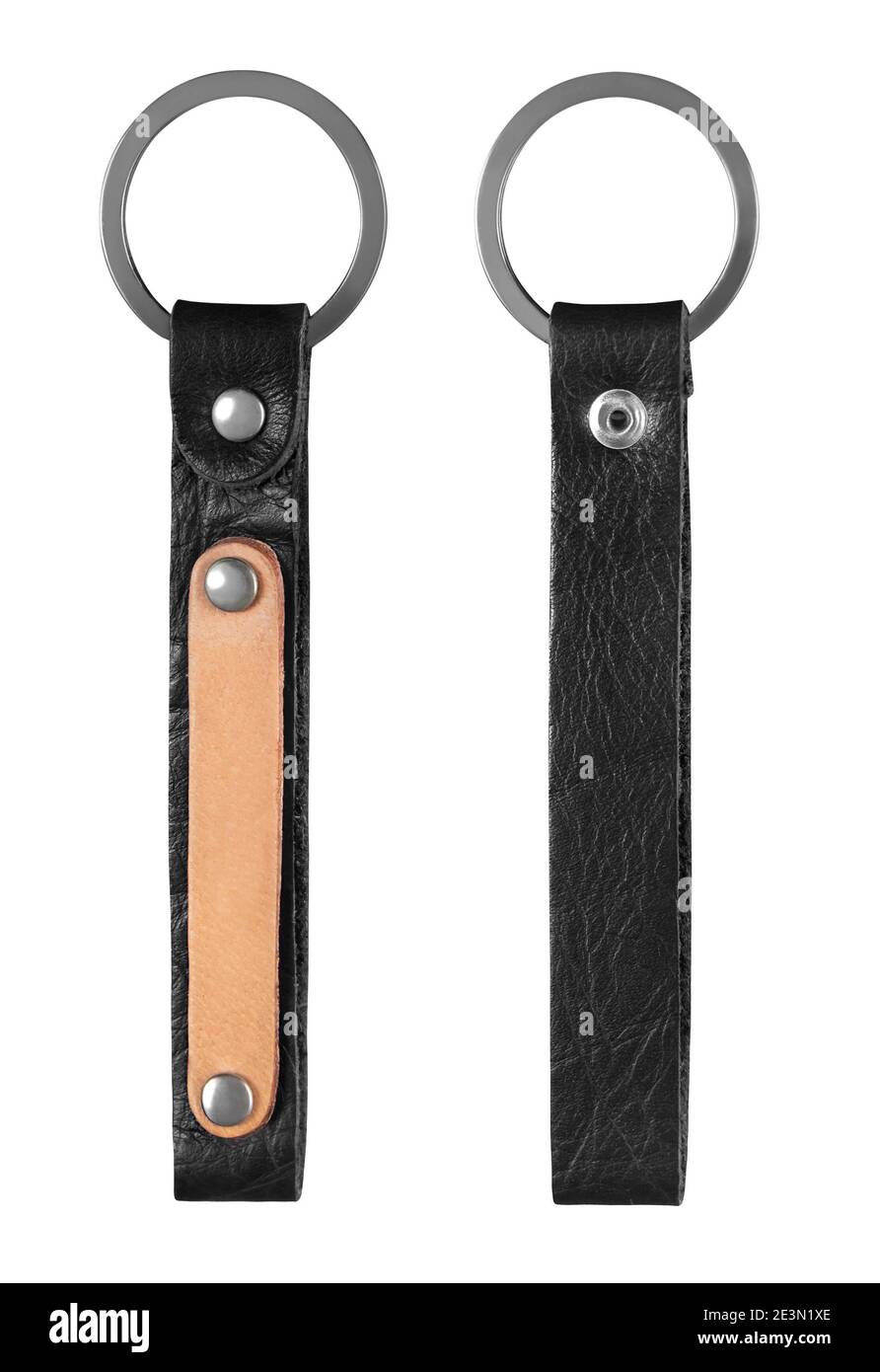 Leather Key chain with ring isolated on white background with clipping path Stock Photo