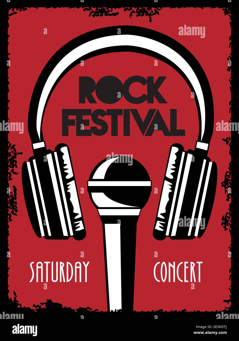 rock live festival lettering poster with headphones and microphone ...