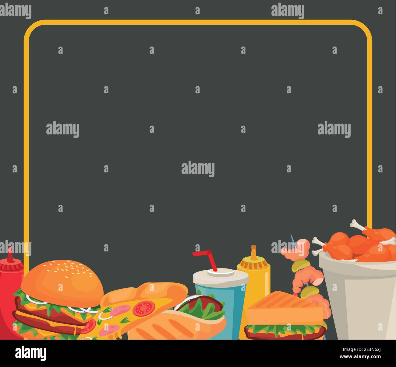 square frame with delicious fast food menu template vector illustration design Stock Vector
