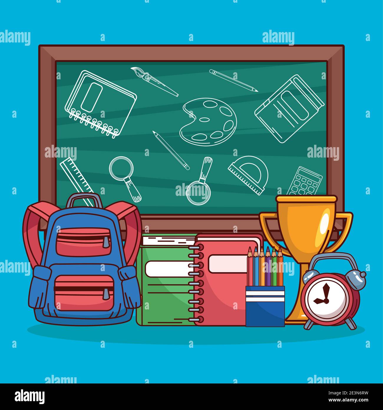 back to school chalkboard and equipment supplies vector illustration ...