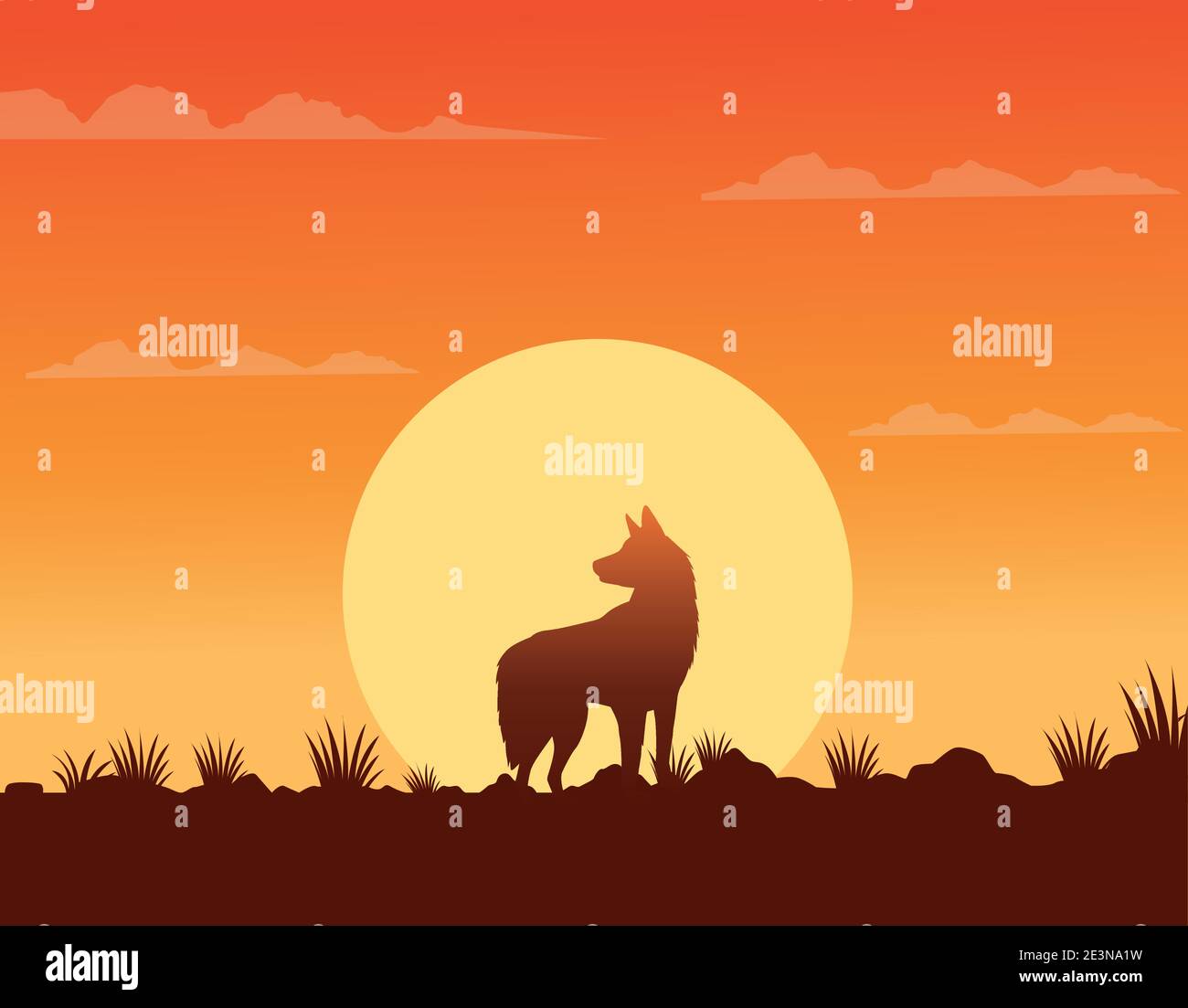 wild west sunset scene with dog vector illustration design Stock Vector ...