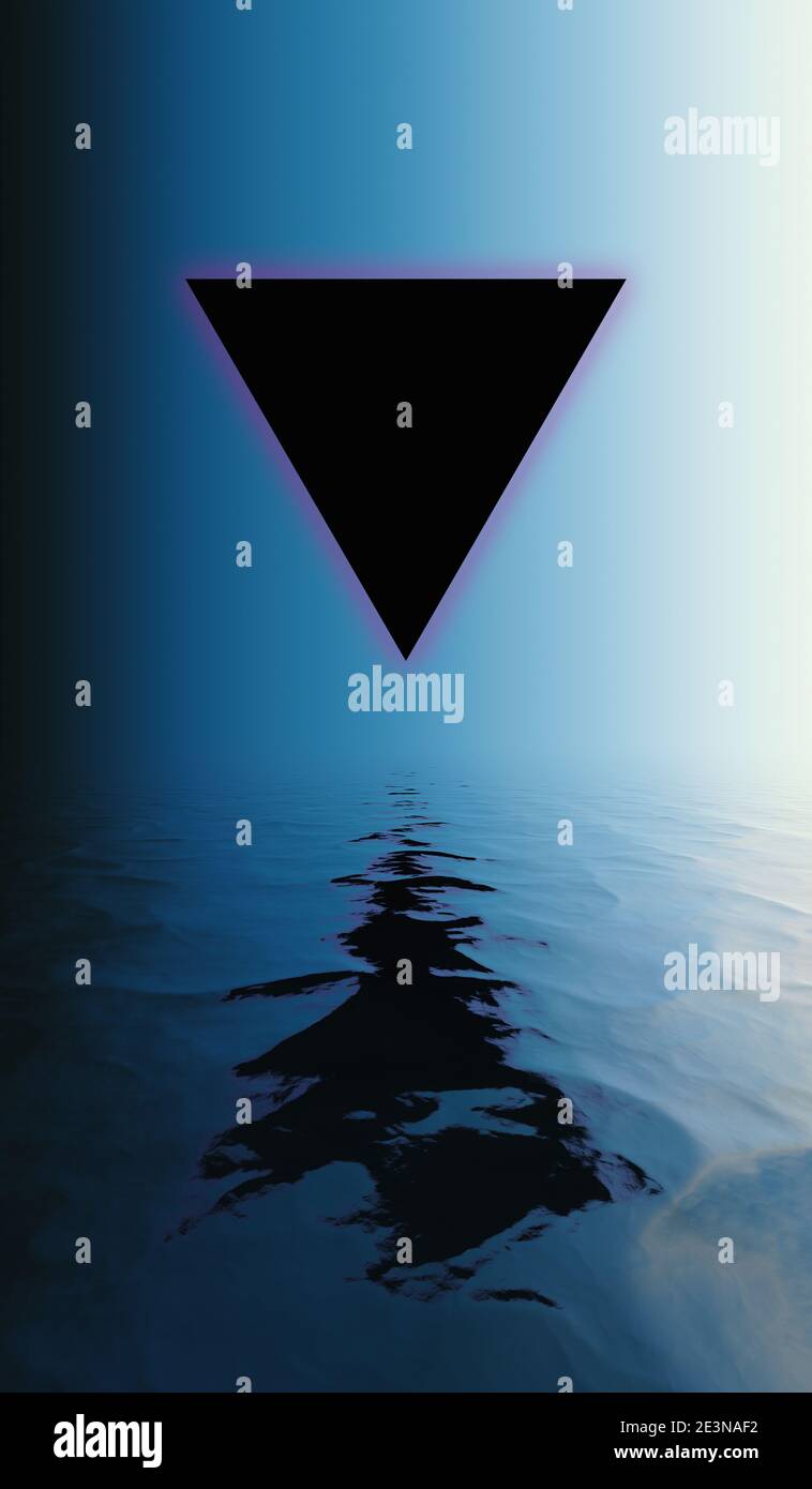 Dark triangle reflected in water surface, abstract background. Stock Photo