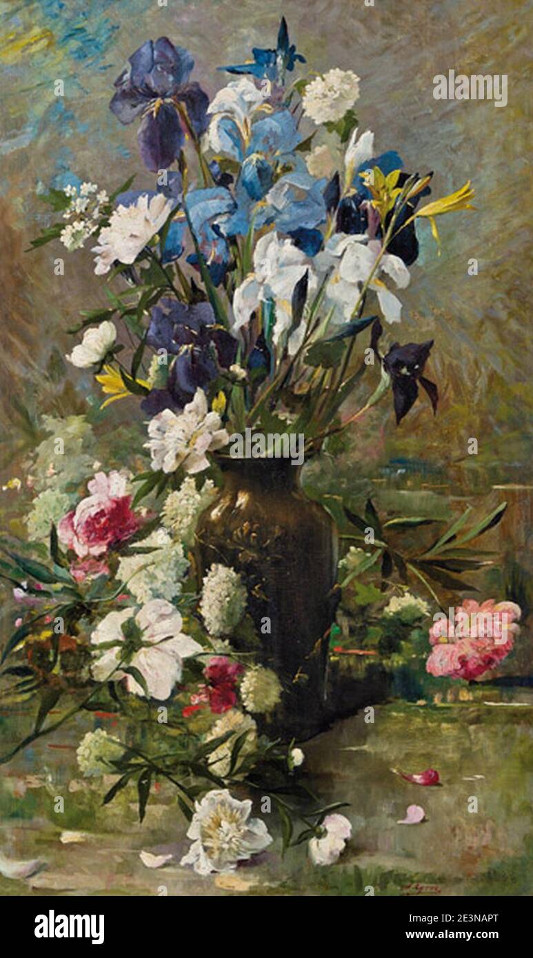 Marie Egner Iris Anemonen und Pfingstrosen in Vase Stock Photo - Alamy