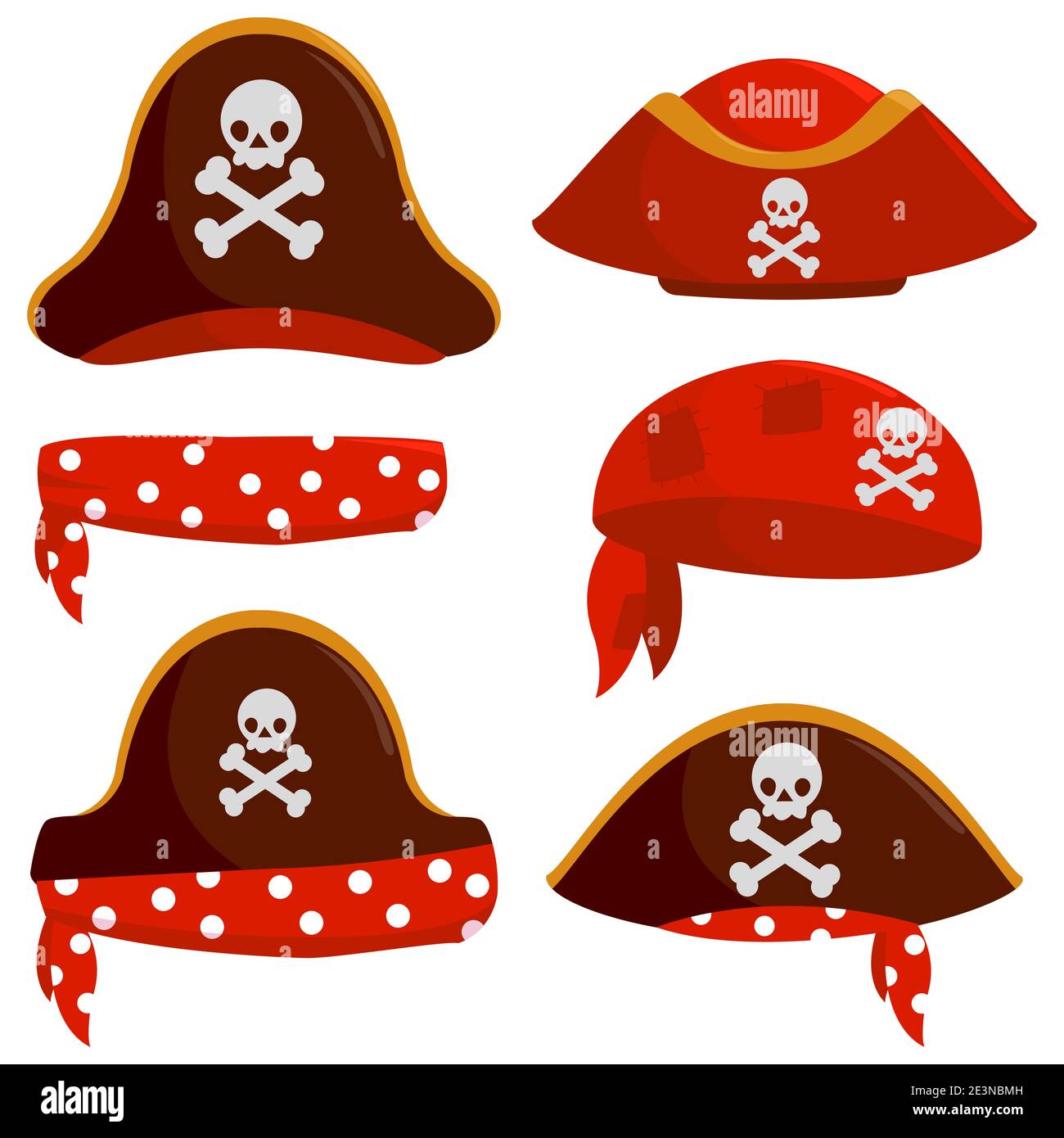 Pirate captain hats, bandannas and scarves. Illustration set Stock Photo