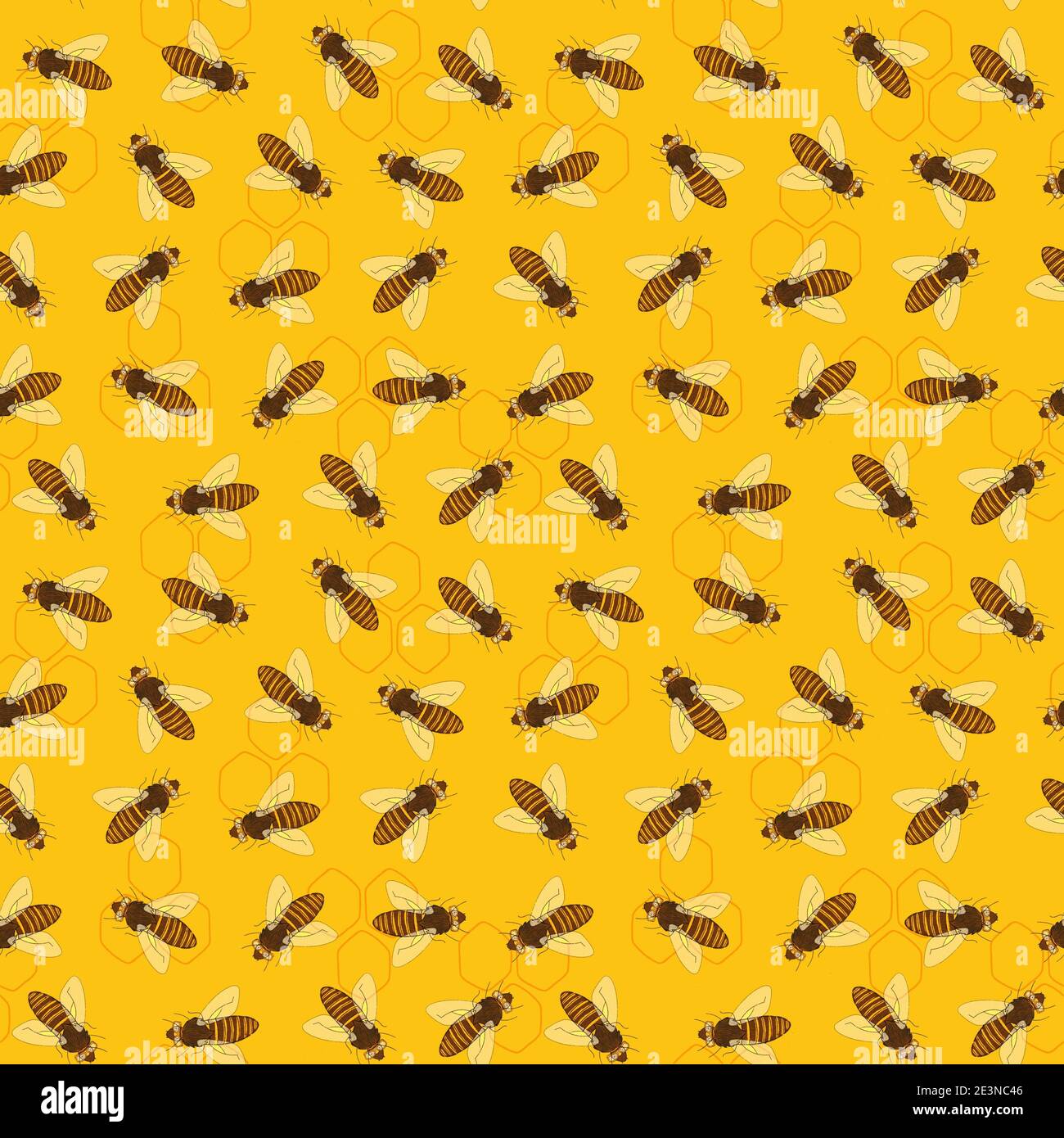 Illustrated seamless background with honey bees and honeycombs. Stock Photo