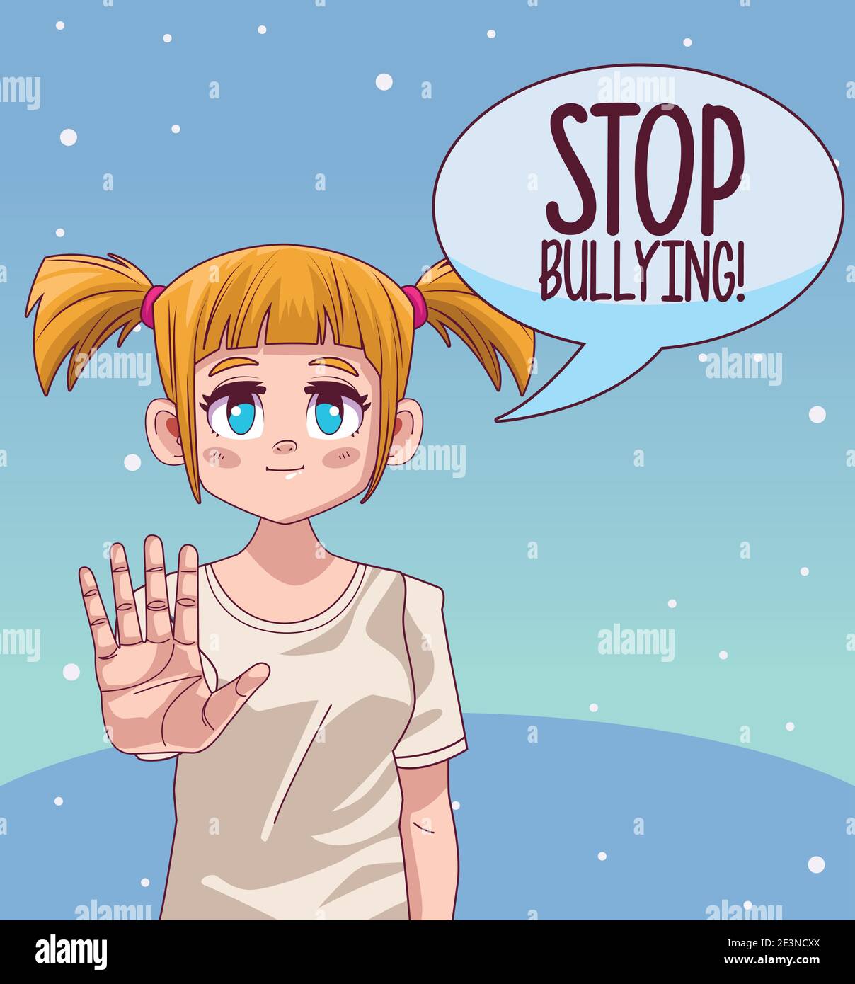 young teenager girl with stop bullying lettering in speech bubble ...